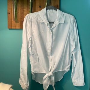 White Tie Front Button Down Summer Shirt